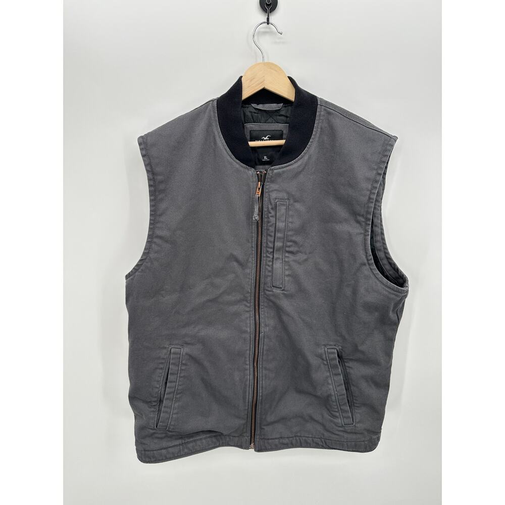 Hollister Mens Canvas Workwear Gilet Vest Chore Grey Size XL Cotton Full Zip